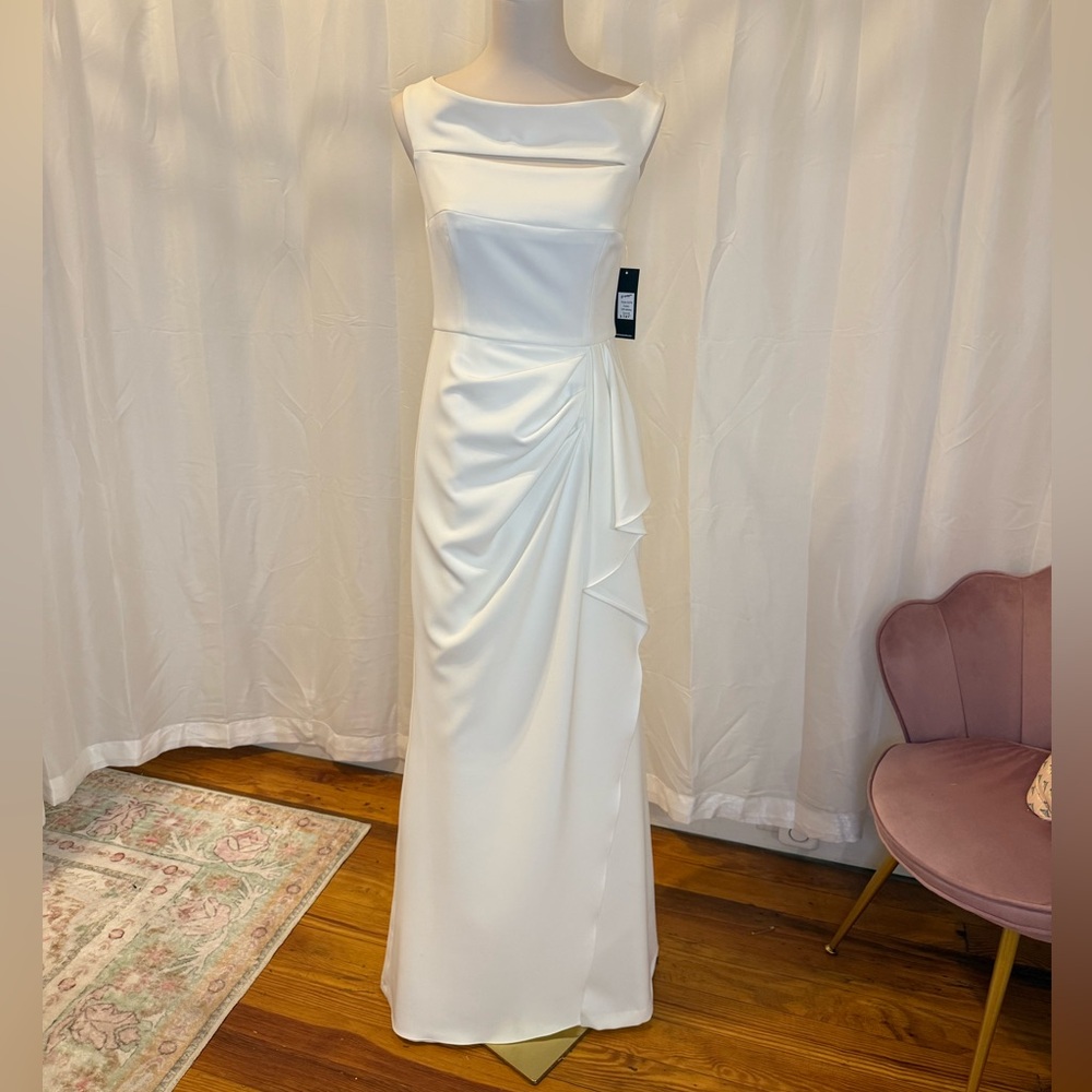 Posh Couture White Draped Dress